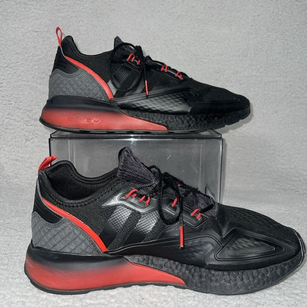 adidas ZX 2K Boost Sneakers Men's Sz 12 Black Red Lace Up Running Shoes FZ4641